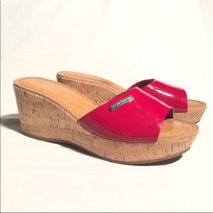 BCBGeneration Cork Wedges Slide On Sandal Red Size 8